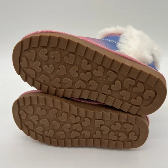 NWT K KomForme Kid's Boots Warm Fur Lined With Ribbon Pink blue shimmer Winter - Picture 6 of 6